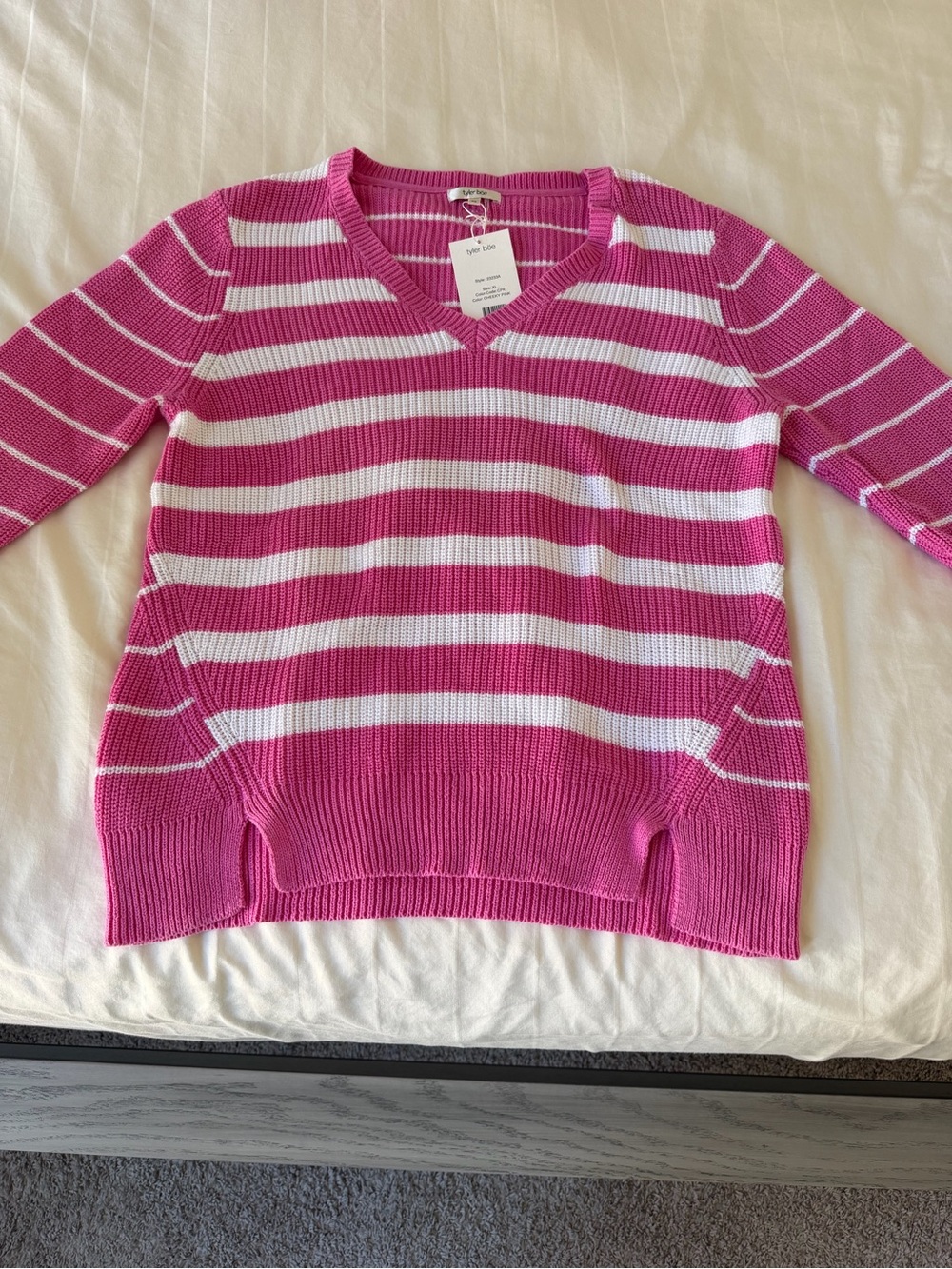 Tyler Boe NWT Pink and White Striped V-Neck Sweater